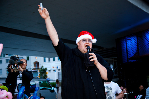 Kim Dotcom attends the turning on of the Franklin road lights ceremony. Photo / Neville Marriner