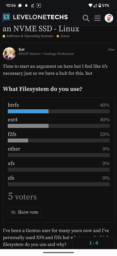 Recommend a Filesystem for an NVME SSD - Linux - Linux - Level1Techs Forums