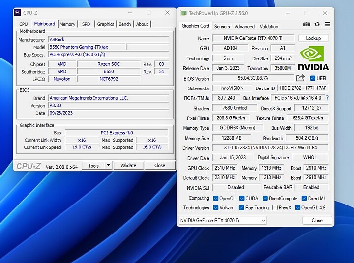 RTX 4070 Ti Load B550 Phantom Gaming ITXax