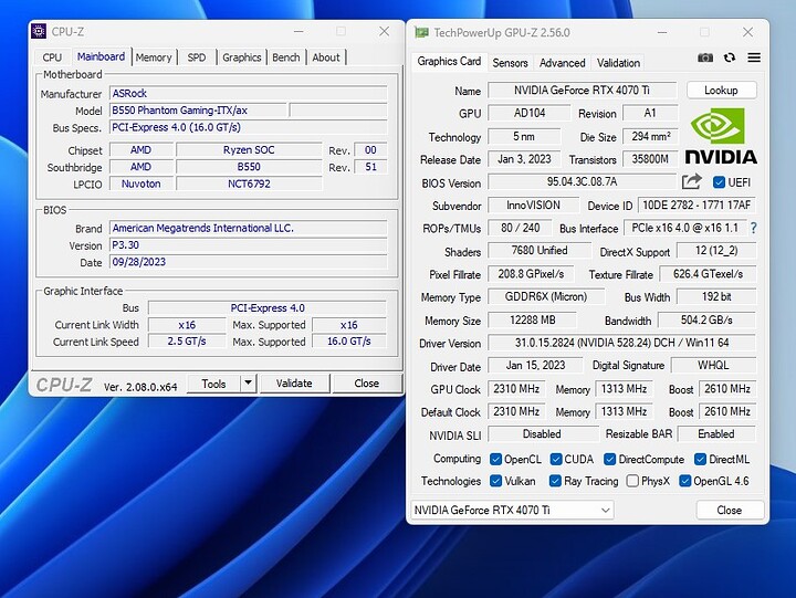 RTX 4070 Ti Idle B550 Phantom Gaming ITXax