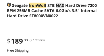 Seagate IronWolf ST8000VN0022 8 TB,Internal,7200 RPM,3.5 inch Hard