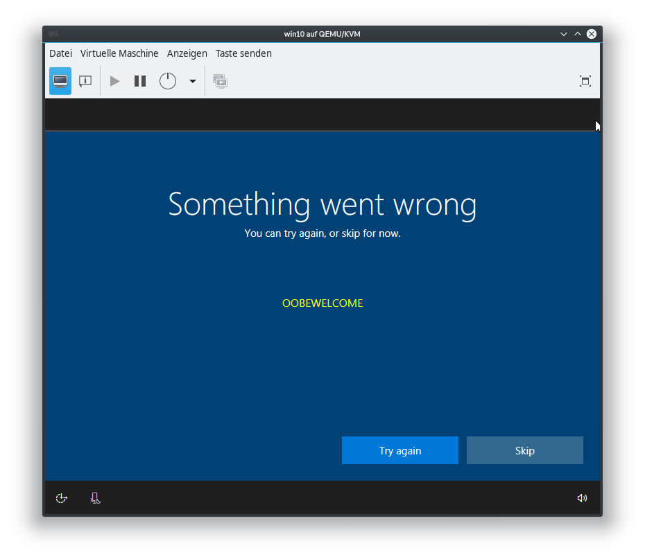 Win something. QEMU-KVM Windows. Something went wrong. Wrong Windows. Something went wrong image.