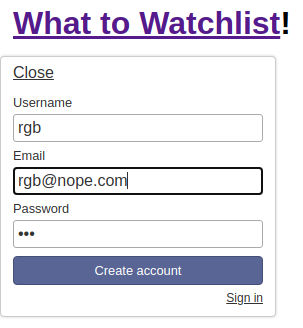 Screenshot from watchlist signup