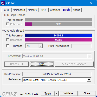 CPU-Z W7-2495X 4.8GHz 2023-08-12