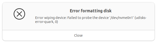 Disks, failing to format the device